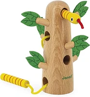Janod - Arbre tropical à lacets Tropik - Jouet en bois pour l'apprentissage précoce - Jouet éducatif : Développe la motricité fine et la concentration - Peinture à base d'eau - À partir de 18 mois.
