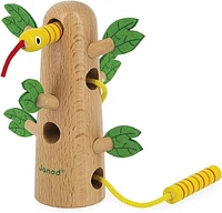 Janod - Arbre tropical à lacets Tropik - Jouet en bois pour l'apprentissage précoce - Jouet éducatif : Développe la motricité fine et la concentration - Peinture à base d'eau - À partir de 18 mois.