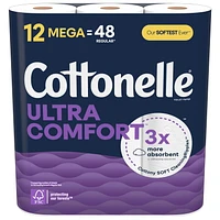 Papier hygiénique Cottonelle Ultra Comfort, papier hygiénique robuste, 12 méga rouleaux (12 méga rouleaux = 48 rouleaux ordinaires), 244 feuilles par rouleau