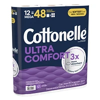 Papier hygiénique Cottonelle Ultra Comfort, papier hygiénique robuste, 12 méga rouleaux (12 méga rouleaux = 48 rouleaux ordinaires), 244 feuilles par rouleau