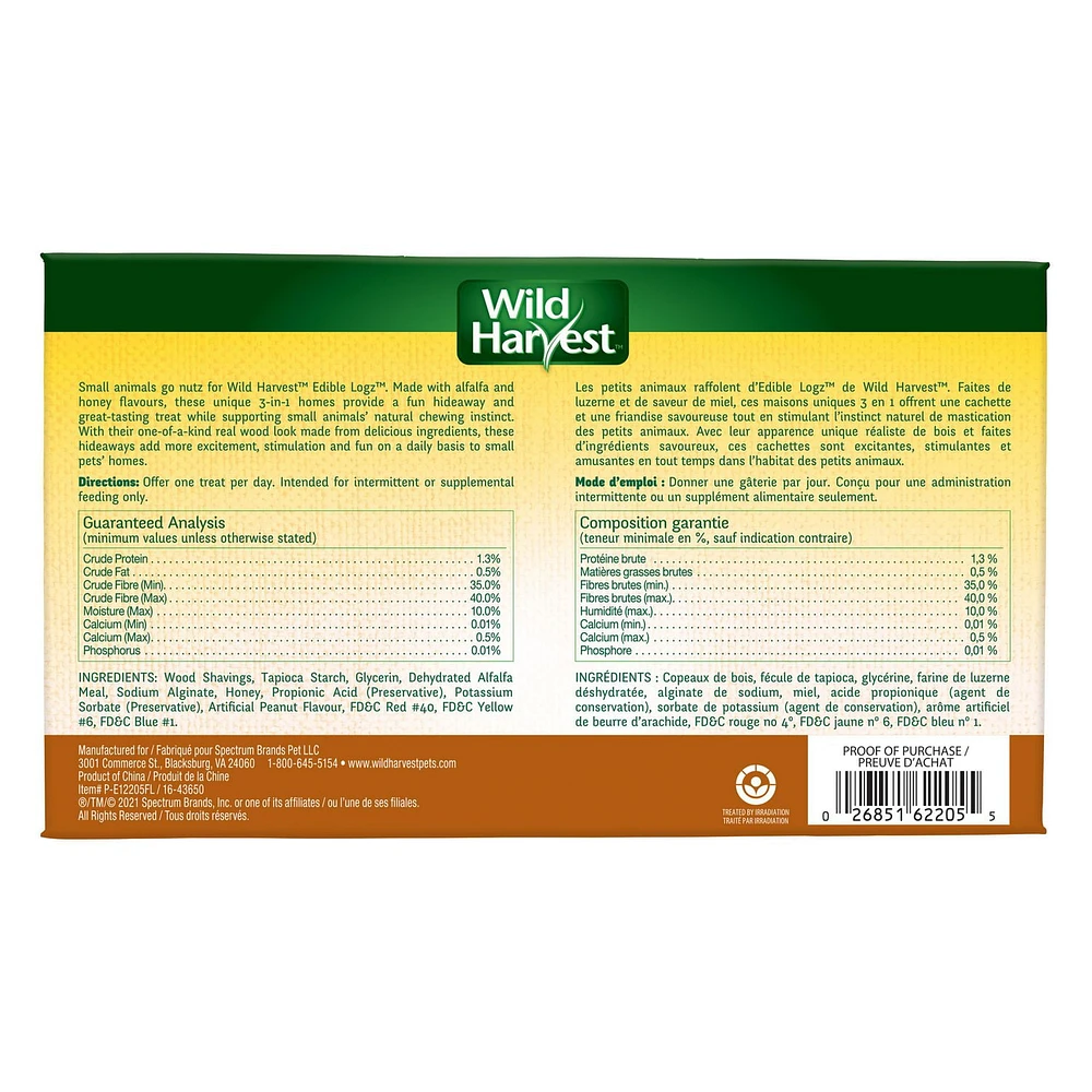 Wild Harvest Edible Logz Cagette Pour les petits animaux