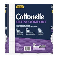 Papier hygiénique Cottonelle Ultra Comfort, papier hygiénique robuste, 12 méga rouleaux (12 méga rouleaux = 48 rouleaux ordinaires), 244 feuilles par rouleau