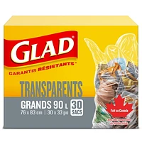 Glad Clear Garbage Bags - Large 90 Litres -, 30 Trash Bags