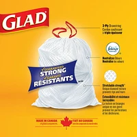 Glad White Garbage Bags - Tall 45 Litres - ForceFlex, Drawstring, with Febreze Fresh Clean Scent,, 50 Trash Bags