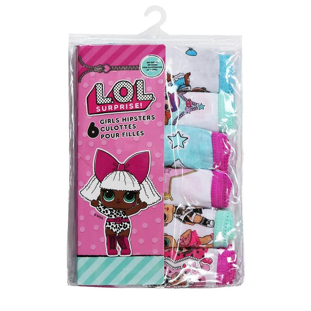 LOL girls six pack hipster underwear, Sizes 4-8