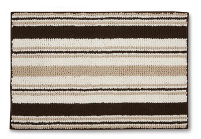 Mainstays Noodle Chenille Brown Stripe Bath Mat, 20"x30", Non-slip chenille bath mat