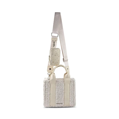 Faux Sherl Mini Tote, Cream Faux Sherl Mini Tote