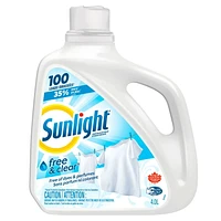 Sunlight Free and Clear Liquid Detergent (100 Loads, 4.0L), Gentle Laundry Detergent with Sensitive Formula and Stain Remover, Hypoallergenic, White, Sunlight Laundry Detergent