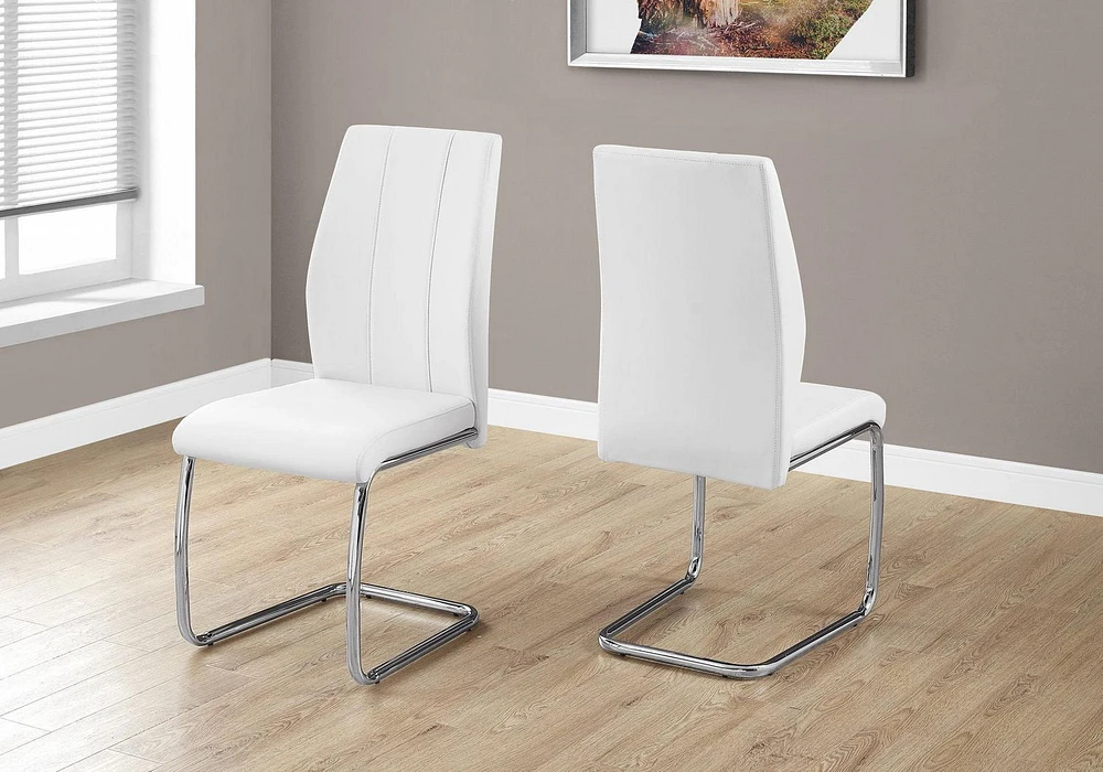 Monarch Specialties Dining Chair, Set Of 2, Side, Upholstered, Kitchen, Dining Room, Pu Leather Look, Metal, White, Chrome, Contemporary, Modern