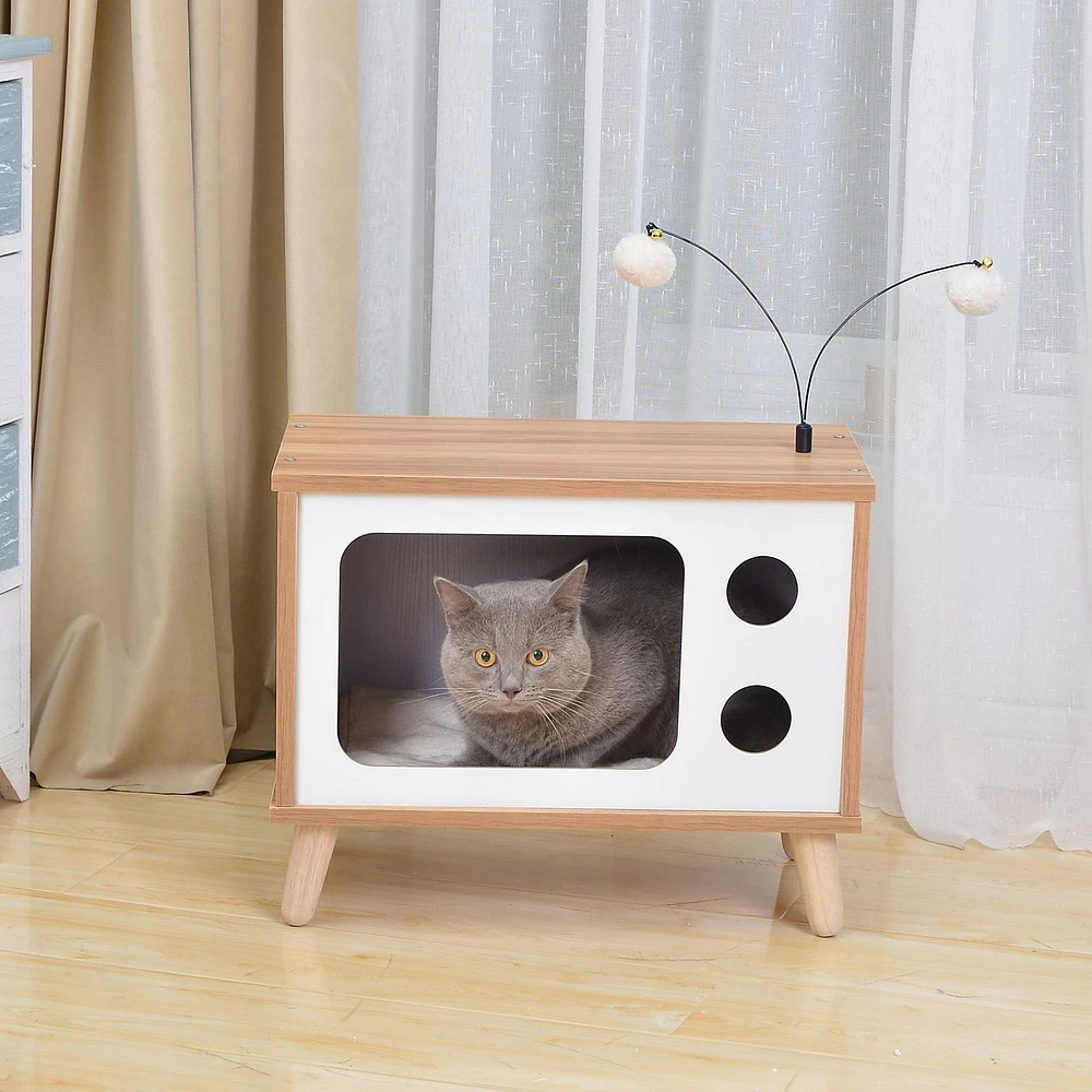 Purr View-Catry Wooden Cat Condo with Sisal Scratching Pad