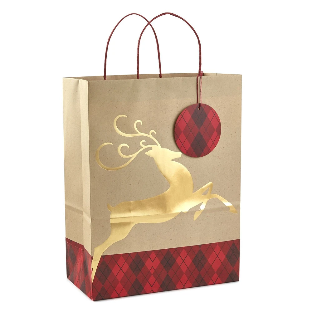 Image Arts Gold Deer on Kraft Paper Large Christmas Gift Bag, 13"