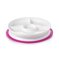 OXO Tot - Stick & Stay Suction Divided Plate - Silicone Base That Sticks Surfaces - Dishwasher Safe - Baby Feeding from 6 Months and Up - Pink - 61121300