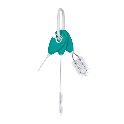 OXO Tot - Ensemble de nettoyage pour tasses à paille et tasses à bec - Solution portable tout-en-un pour nettoyer les biberons, les pièces de tire-lait et plus encore - Bleu sarcelle