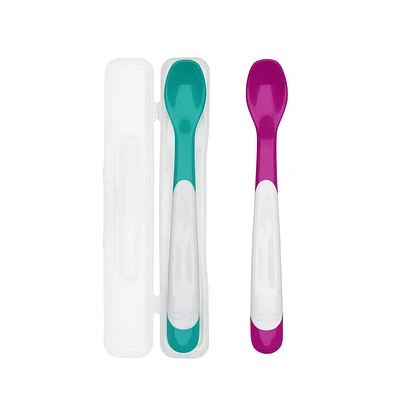 OXO Tot - On-the-Go Infant Feeding Spoon - Travel Case - Comfort at Any Angle for Baby - Baby Feeding Utensils - Teal/Pink