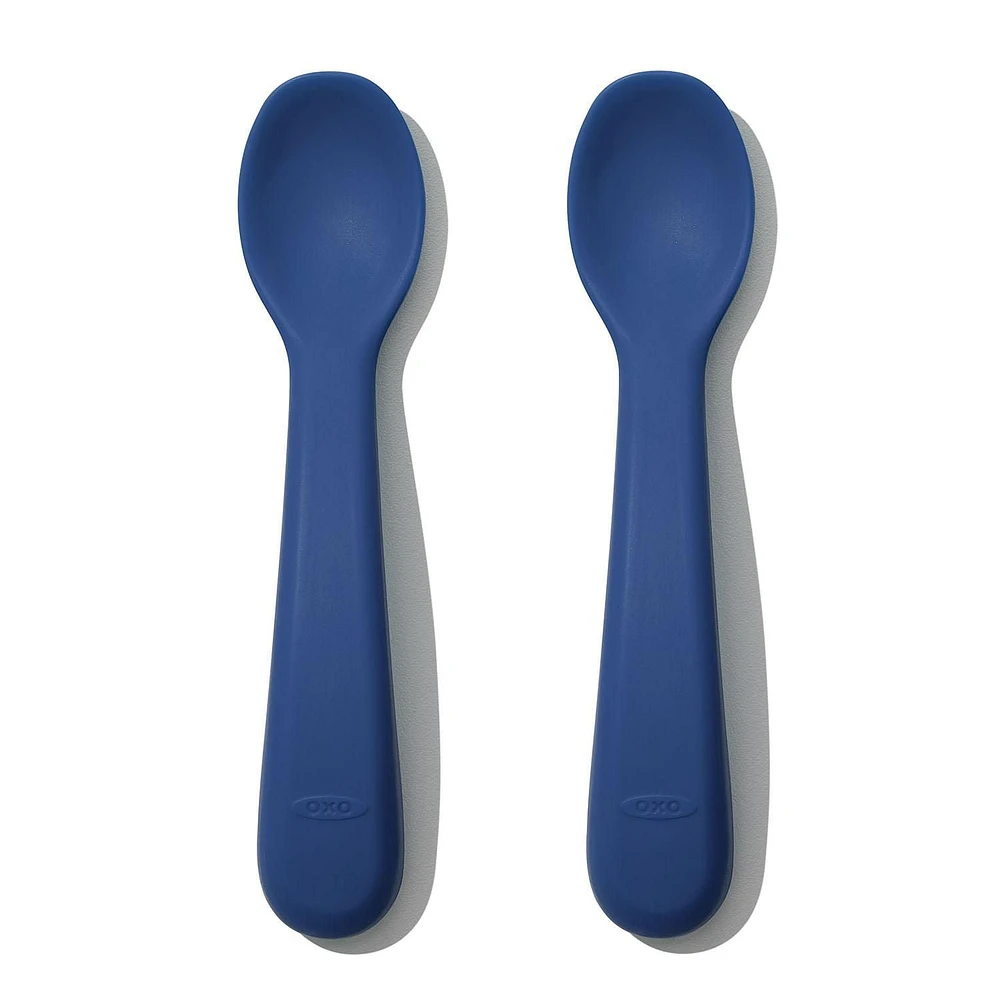 OXO Tot - Silicone Spoons - Encourage Self-Feeding - Easy for Little Ones to Hold - Baby Toddler Feeding Utensils - Navy - 2-Pack