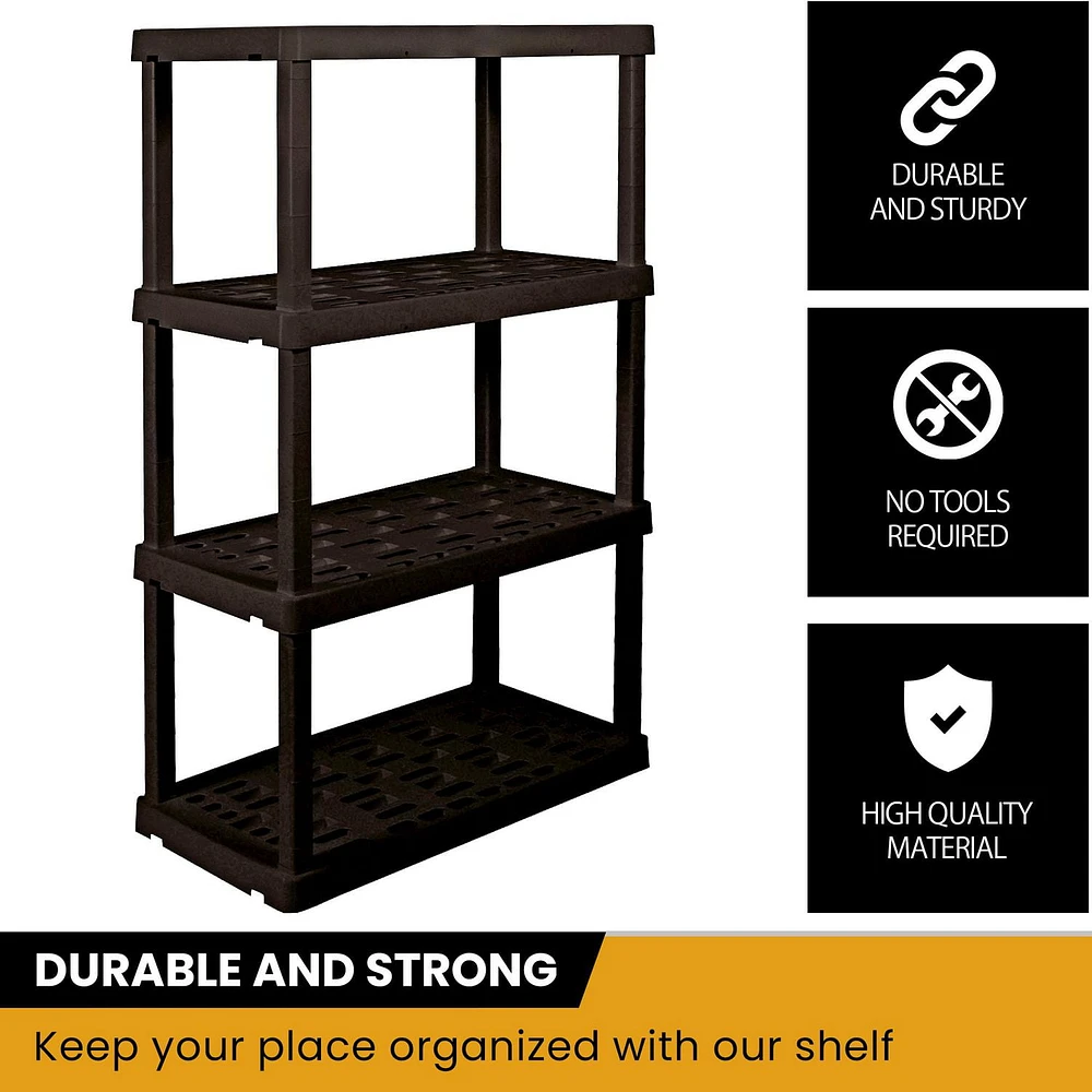 Hyper Tough Large 4-Tier Plastic Shelves, W36 x D18 x H56" Interlocking Multipurpose Organizer, Black, Pack of 2