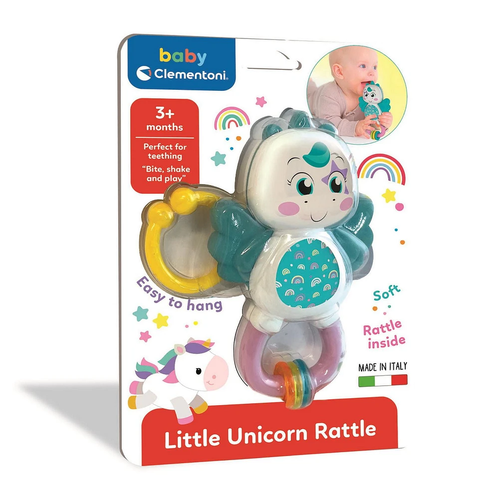 Clementoni Unicorn Rattle - Lights and Melodies Rattle - Teether and Rattle in 1 - For 3 months+