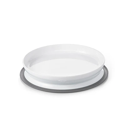 OXO Tot - Assiette à succion Stick & Stay - Base en silicone qui adhère aux surfaces - Alimentation pour bébé à partir de 6 mois - Gris