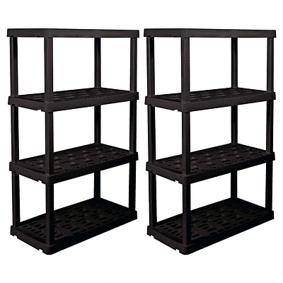 Hyper Tough Large 4-Tier Plastic Shelves, W36 x D18 x H56" Interlocking Multipurpose Organizer, Black, Pack of 2