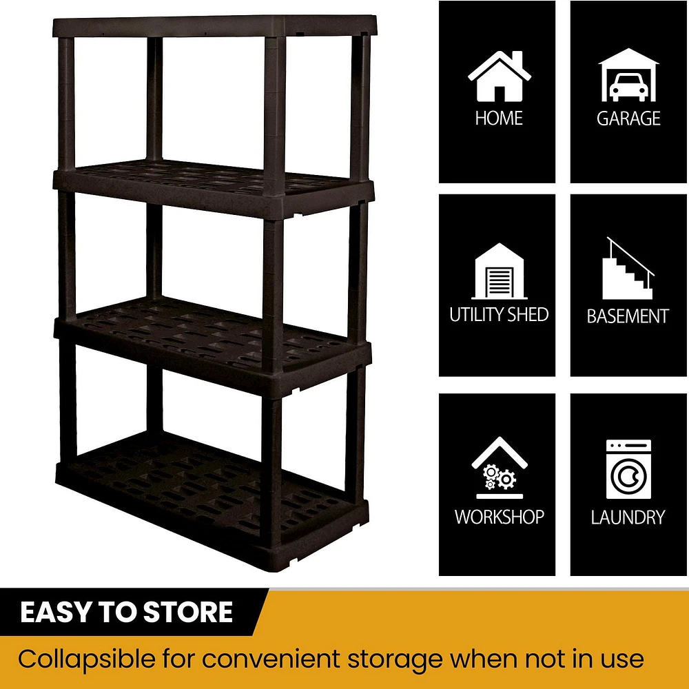 Hyper Tough Large 4-Tier Plastic Shelves, W36 x D18 x H56" Interlocking Multipurpose Organizer, Black, Pack of 2