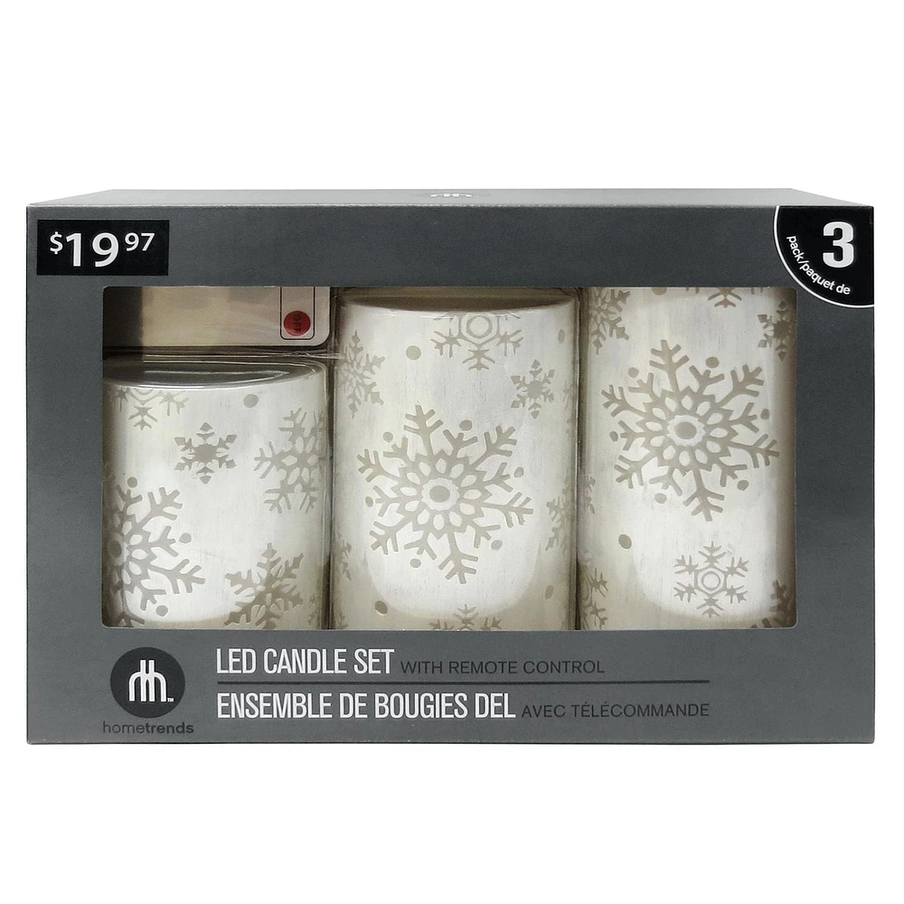 hometrends White Deboss Snowflake LED candle set