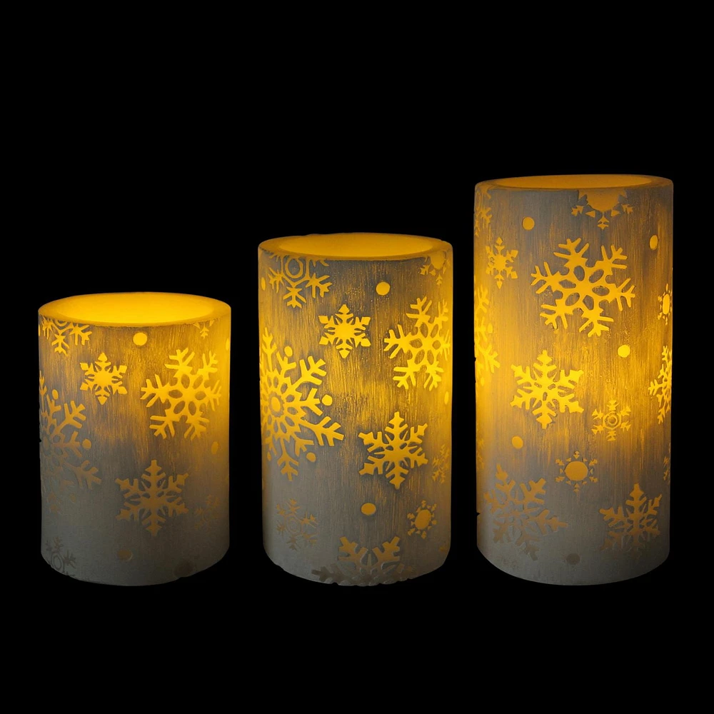 hometrends White Deboss Snowflake LED candle set