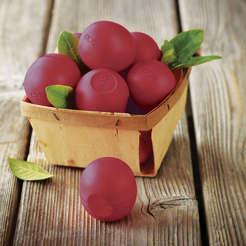 Baume à lèvres sphérique lisse organique eos à la grenade et au framboise