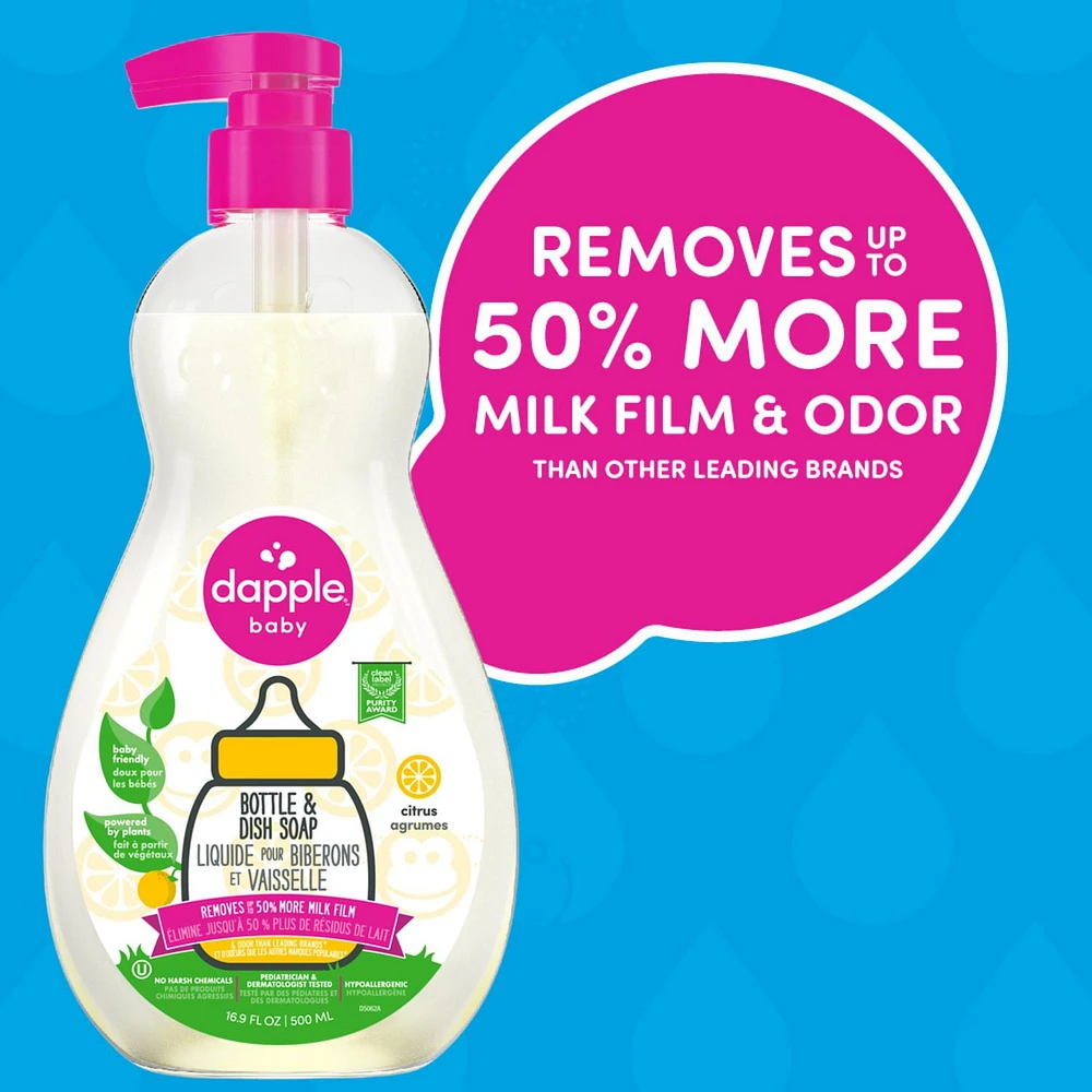 Dapple® Bottle & Dish Soap, Fresh Citrus, 500ml, Superior cleaning power!