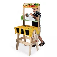 Janod - Farm Market Merchant - Wooden Selling Station - 58 Accessories - Development Toy - Early-Learning - Discovery For Children and Toddlers - From 3 Years + - Multilingual