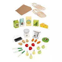 Janod - Farm Market Merchant - Wooden Selling Station - 58 Accessories - Development Toy - Early-Learning - Discovery For Children and Toddlers - From 3 Years + - Multilingual