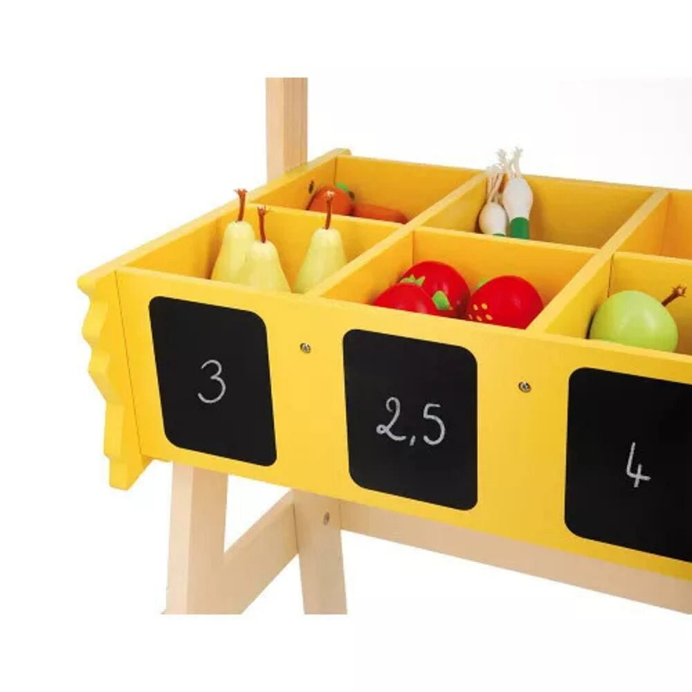 Janod - Farm Market Merchant - Wooden Selling Station - 58 Accessories - Development Toy - Early-Learning - Discovery For Children and Toddlers - From 3 Years + - Multilingual