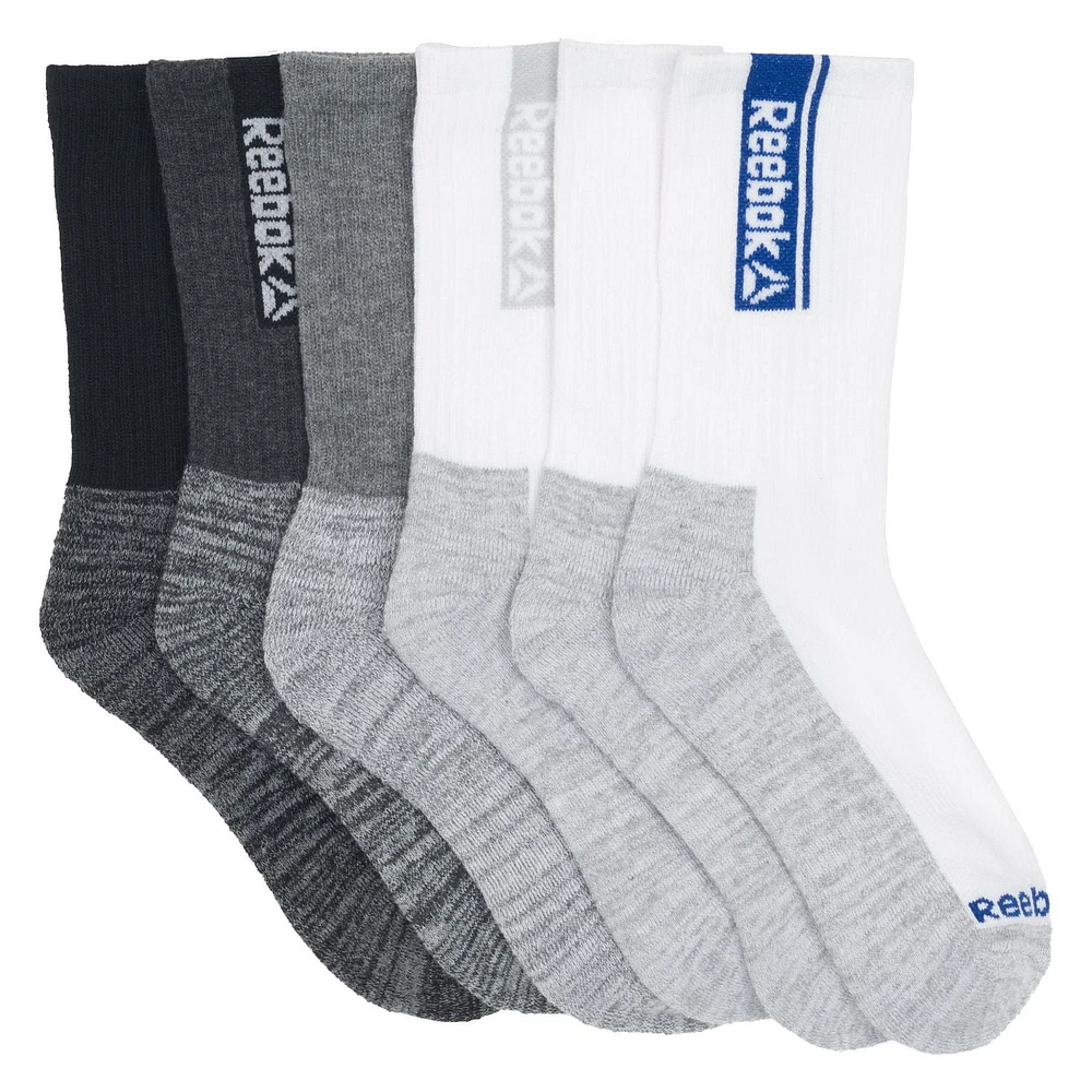 Reebok Boys 6PK Crew, Sizes S-M, 6PK, BOYS' CREW