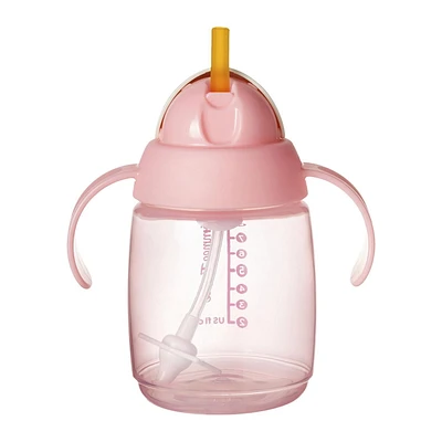 Tommee Tippee Starter Straw Cup, 8oz, 6 Months+ Easy Transition Toddler Cup with Silicone Weighted Straw and Easy-Hold Handles, Pink, 1 count, TT 1X STARTER STRAW 8OZ PINK