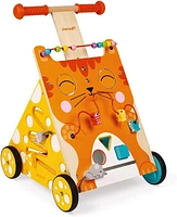 Janod Chariot de Marche Multi-Activités Chat - Chariot en Bois avec Poignée Réglable, Jeu de Formes et Activités Ludiques pour Tout-Petits - 12 mois et +