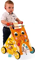Janod Chariot de Marche Multi-Activités Chat - Chariot en Bois avec Poignée Réglable, Jeu de Formes et Activités Ludiques pour Tout-Petits - 12 mois et +