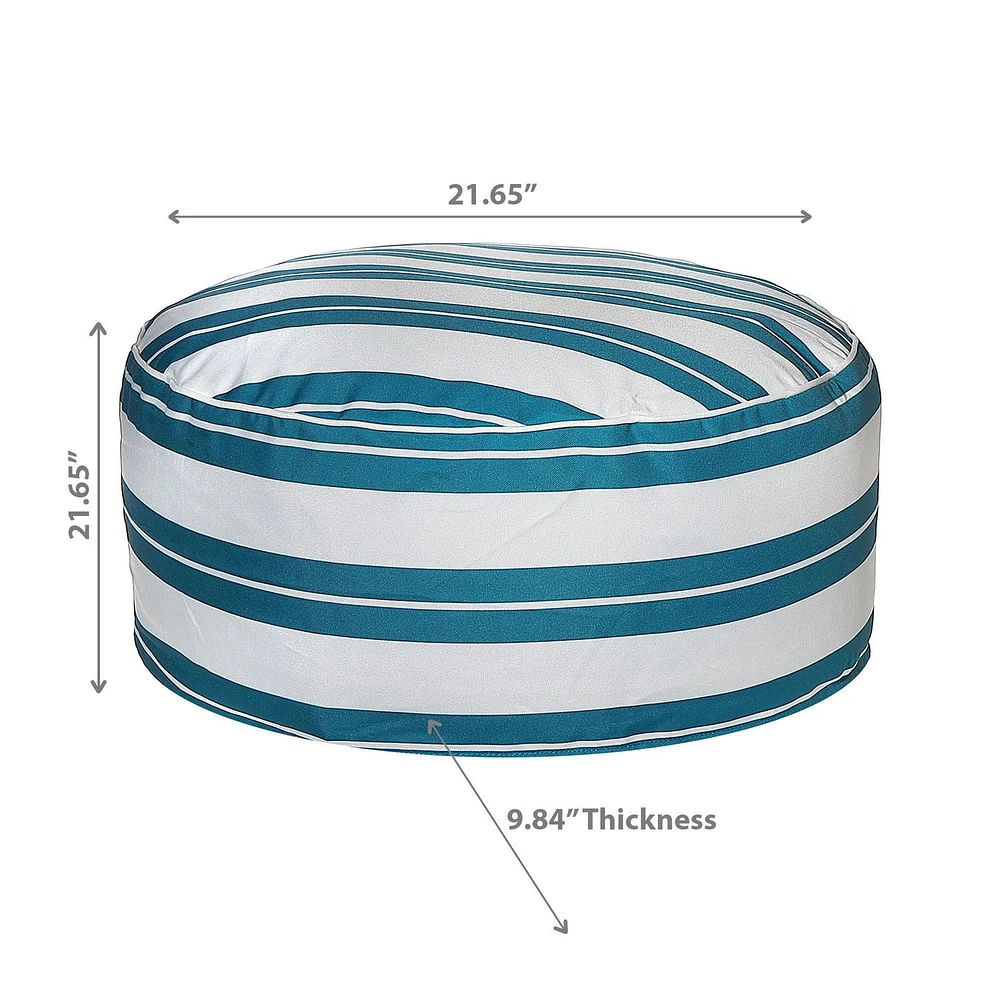 Boston Outdoor Cabana Stripe Inflatable Pouf Teal 22 X 22