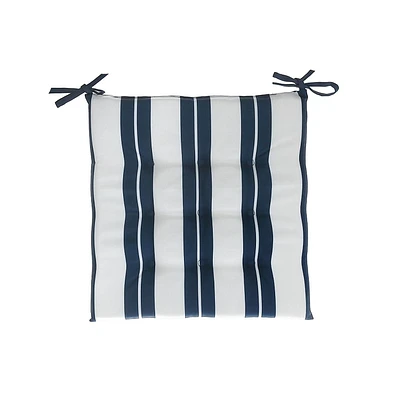 Boston Outdoor Cabana Stripe Tufted Chair Pad Navy Blue 22 X 22 - Set of 2