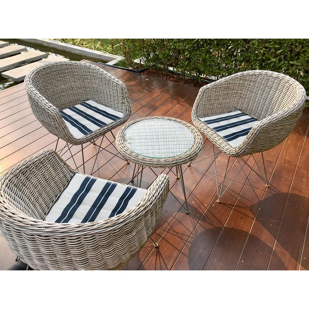 Boston Outdoor Cabana Stripe Tufted Chair Pad Navy Blue 22 X 22 - Set of 2