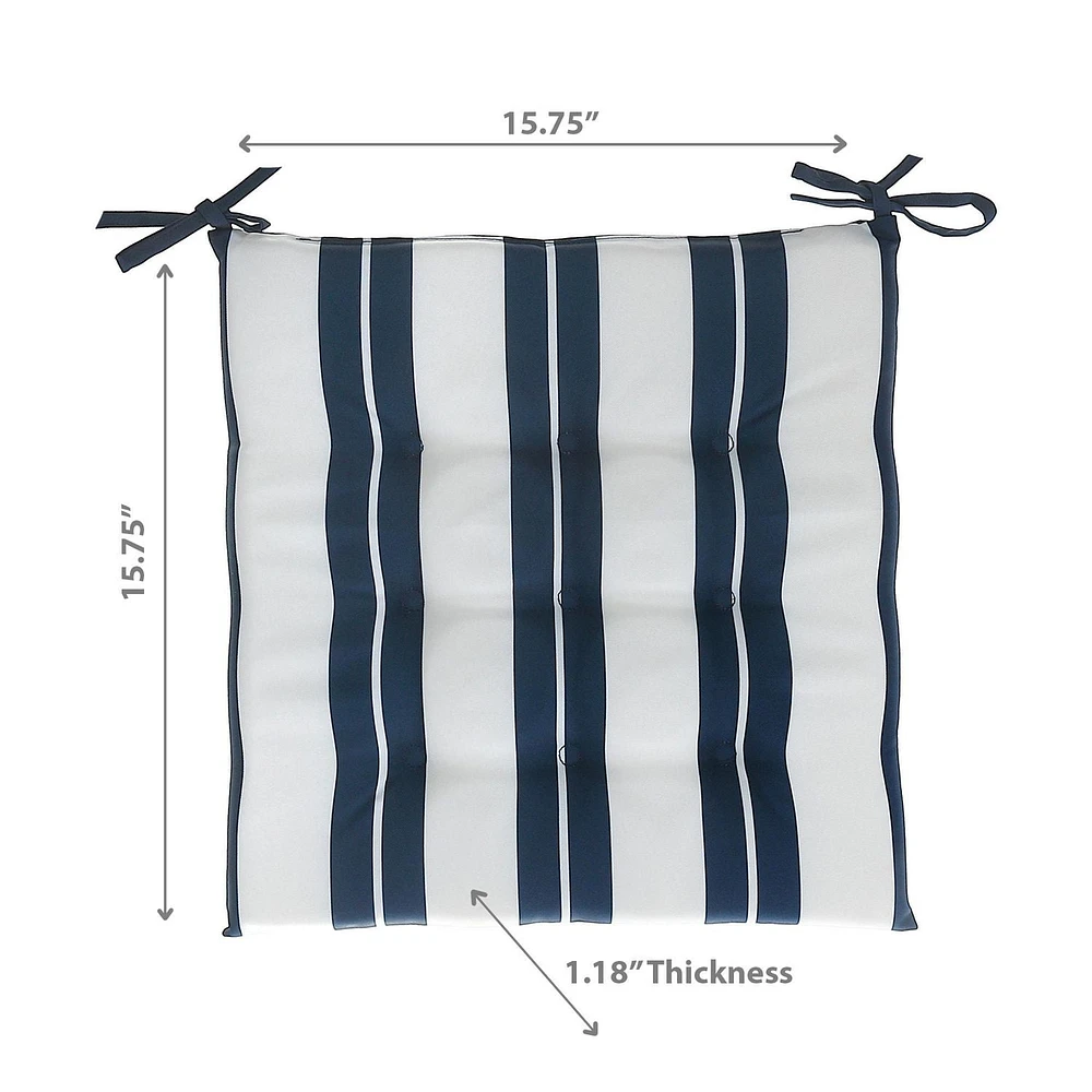 Boston Outdoor Cabana Stripe Tufted Chair Pad Navy Blue 22 X 22 - Set of 2