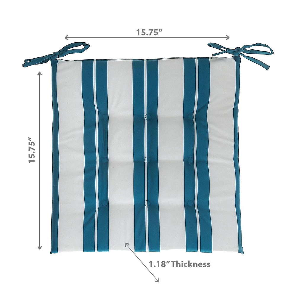 Boston Outdoor Cabana Stripe Tufted Chair Pad Teal 16 X 16 - Set of 2