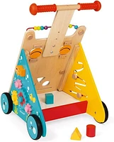 Janod Chariot de Marche Multi-Activités Chat - Chariot en Bois avec Poignée Réglable, Jeu de Formes et Activités Ludiques pour Tout-Petits - 12 mois et +