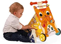 Janod Chariot de Marche Multi-Activités Chat - Chariot en Bois avec Poignée Réglable, Jeu de Formes et Activités Ludiques pour Tout-Petits - 12 mois et +