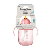Tommee Tippee Starter Straw Cup, 8oz, 6 Months+ Easy Transition Toddler Cup with Silicone Weighted Straw and Easy-Hold Handles, Pink, 1 count, TT 1X STARTER STRAW 8OZ PINK