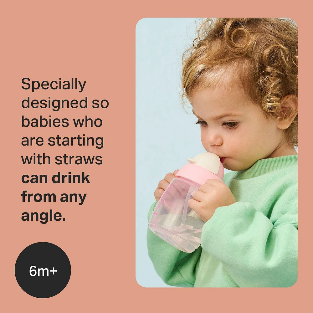 Tommee Tippee Starter Straw Cup, 8oz, 6 Months+ Easy Transition Toddler Cup with Silicone Weighted Straw and Easy-Hold Handles, Pink, 1 count, TT 1X STARTER STRAW 8OZ PINK
