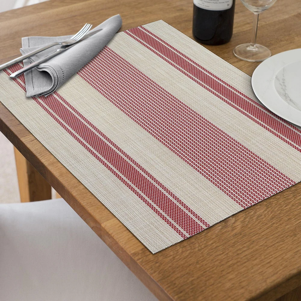 Vinyl Placemat Bistro Stripe Red 12 X 18 - Set of 12