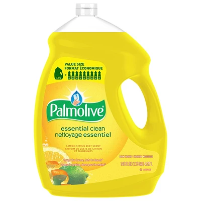 Palmolive Essential Clean Liquid Dish Soap, Lemon Citrus Zest Scent - 4.27 L, Palmolive Essential Clean Liquid Dish Soap