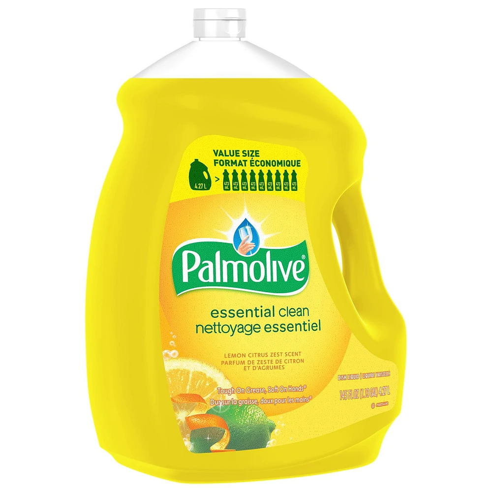 Palmolive Essential Clean Liquid Dish Soap, Lemon Citrus Zest Scent - 4.27 L, Palmolive Essential Clean Liquid Dish Soap