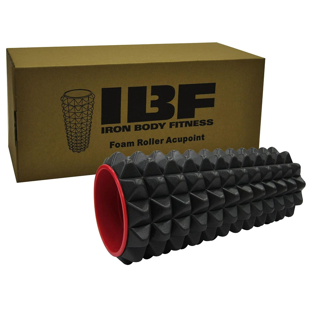 IBF Iron Body Fitness Acupoint Foam Roller - 12' - Black & Red - For Deep Tissue Massage