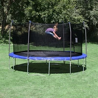 SKYWALKER TRAMPOLINES 15 FT, Round, Blue Outdoor Trampoline for Kids with Safety Enclosure Net and Spring Pad, ASTM Approval, Rust Resistant