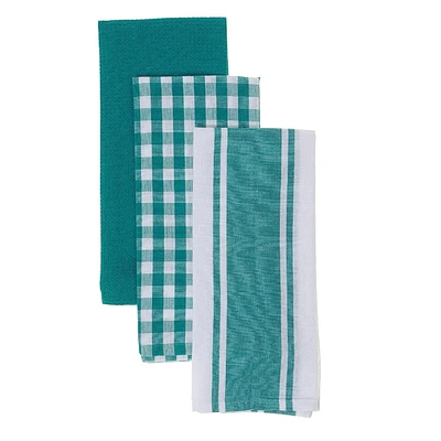 3 Pack Dish Cloth Set Teal Plaid